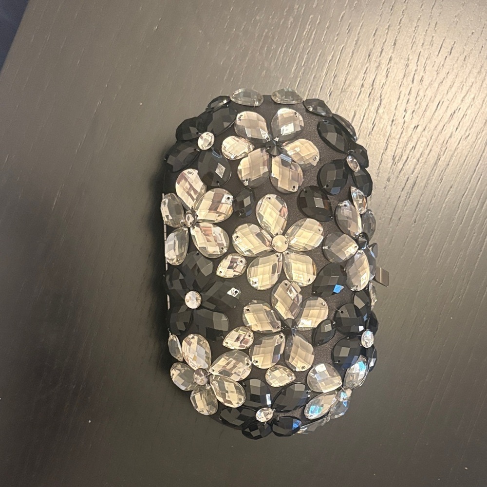 Olga Berg Black and Silver Embellished Clutch